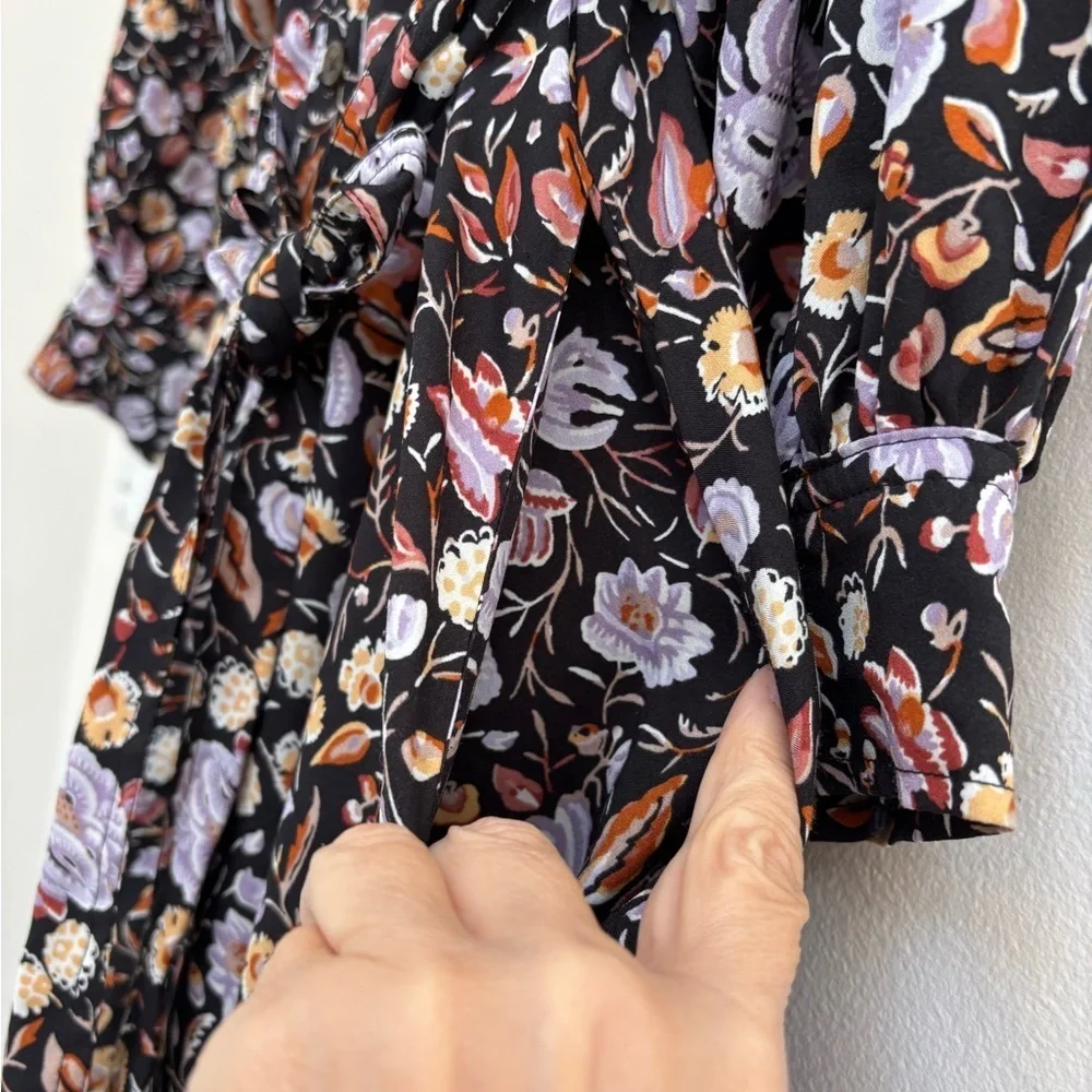 Ann Taylor Dark Floral Shirtdress Size 4 Midi Cottagecore Classic Black Multi